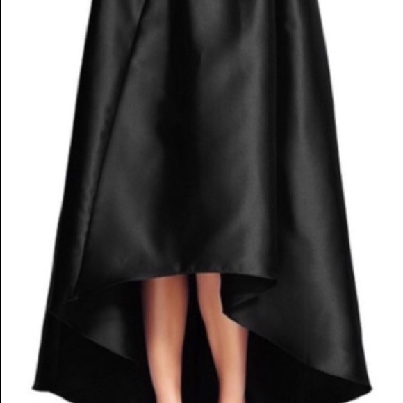 Black Satin Adrianna Papell Arcadia High Low Gown - Picture 4 of 6